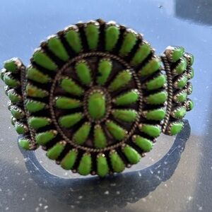 Green Turquoise Silver Bracelet with Intricate Craftsmanship